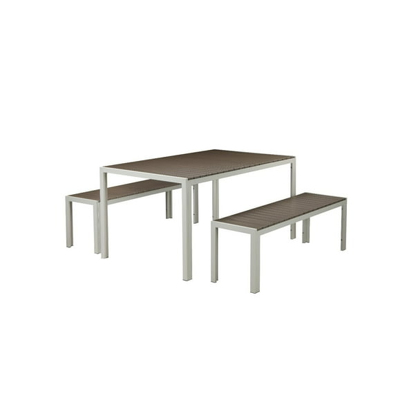 Benzara Straightforwardly Trendy Anodized Aluminum Table And Bench Set In Gray (Set of 3)