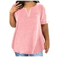 thumbnail image 1 of Plus Size Tops Ladies Top V Neck Fashion Solid Color Short Sleeve Pocket Loose T Shirt for Comfortable Everyday Wear, 1 of 5