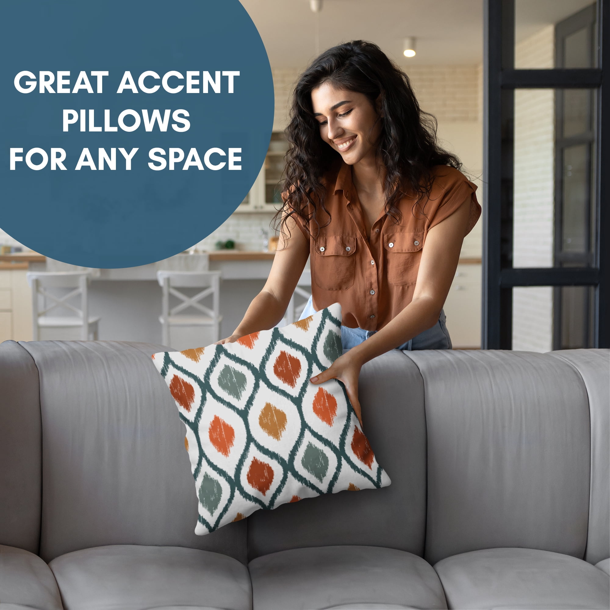 Americanflat 16"x16" Blue and Orange Diamond Pattern Design Throw Pillow with Premium Polyester