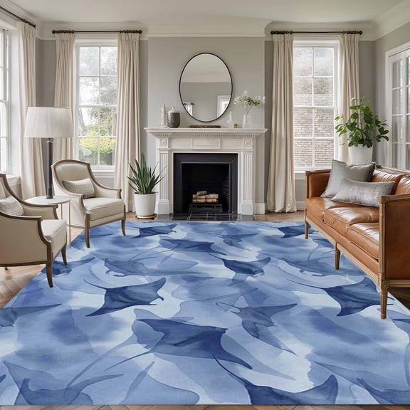 5'x7' Area Rugs for Living Room Bedroom, Blue Fish Coastal Washable Rug Carpet Runner Indoor Outdoor, Watercolor Beach Ocean Nautical Non Slip Floor Mats Area Rug for Kitchen, Nursery