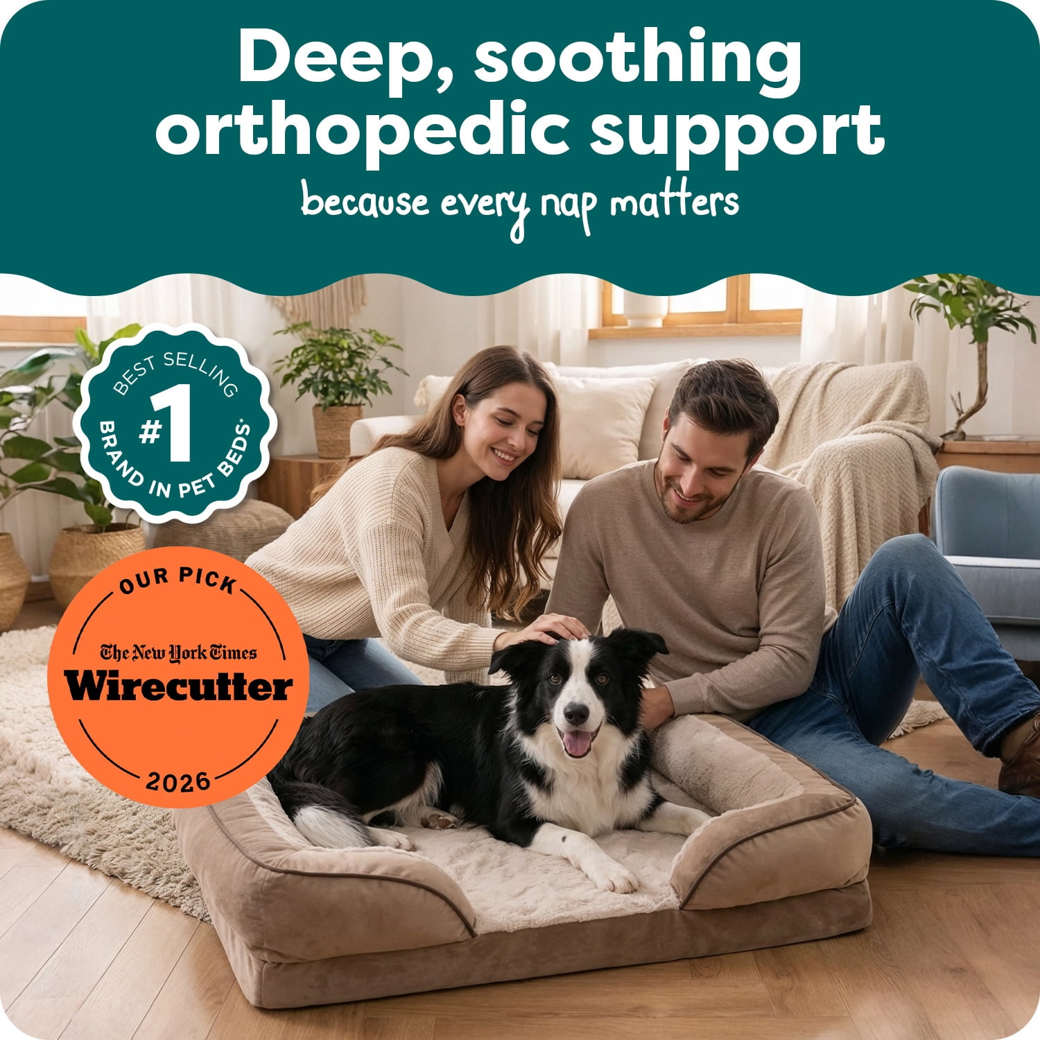FurHaven Perfect Comfort Sofa Pet Bed, Cool Gel-Top Foam with a Solid Orthopedic Foam Base for Joint Support, Removable, Washable Cover, Large, Plush & Velvet, Brownstone