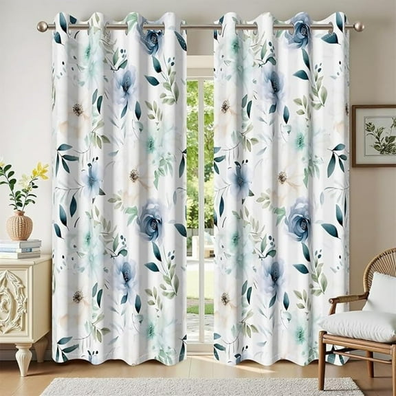 Floral Style Curtains Colorful Flowers Leaves Herbs Botanical Farmhouse Blackout Thermal Insulated Grommet Windows Drapes For Living Room Bedroom Spring Decoration 26"W x 63"L (Pack of 2)
