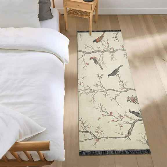 Birds on Tree Branch Runner Area Rug 2x6 Soft Non-Slip Washable Bedside Carpet for Hallway Bedroom Living Room Home Decor