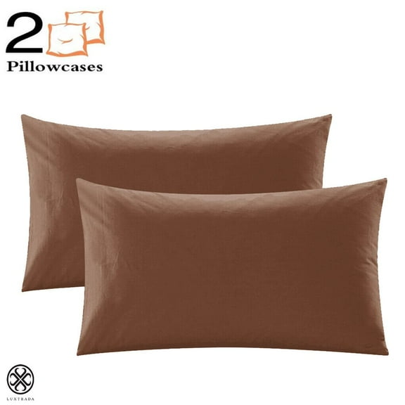 Luxtrada Set of 2 Premium 1800 Ultra-Soft Polyester Pillowcase Set with Envelope Closure Pillow Cover for Home Bedroom Hotel Travel (Queen Size,Coffee)