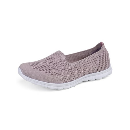 

Woobling Women Casual Shoes Slip-On Sneakers Comfort Flats Work Walking Shoe Breathable Sock Sneaker Knit Upper Wide Width Light Purple 4.5