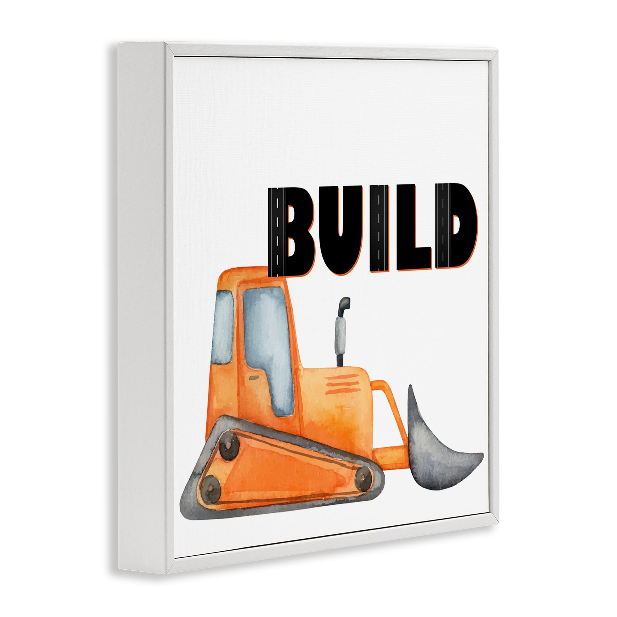 Build with Orange Bulldozer White Framed Giclee Art, design by Kim Allen