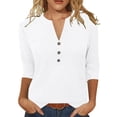 thumbnail image 2 of Meichang 3/4 Sleeve Henley Shirts for Women Dressy Casual V Neck Button Up Tops Fall Loose Fit Comfy Work Tunic Blouses, 2 of 6