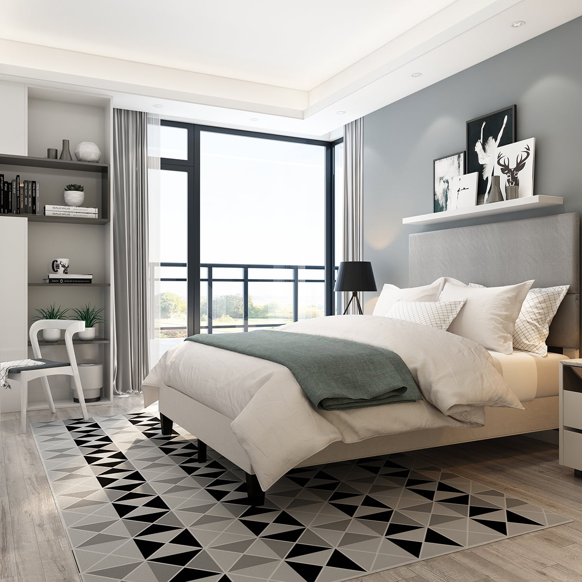 Private Jungle Full Upholstered Bed Frame, Platform Bed with Upholstered Button Headboard, Support with Wooden Slats, Gary Private Jungle Full Upholstered Bed Frame, Platform Bed with Upholstered Button Headboard, Support with Wooden Slats, Gary
