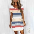 thumbnail image 4 of Cmfcve Stripe Midi Dresses for Women Short Sleeve Tie Front Bohemian Dress V-Neck Drop Waist Pinstripe Dresses with Pockets, 4 of 6