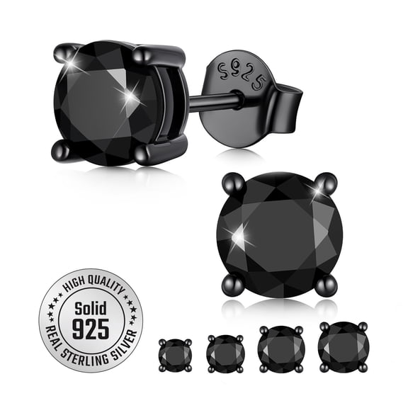 Just Being Cute Men's Black Earrings Hypoallergenic Stud Earrings, 1.5 Carat Round Cubic Zirconia Studs Dazzling Gifts for Women/Men Birthday Christmas