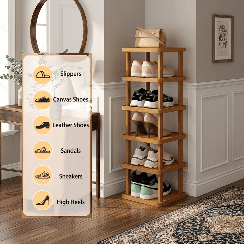 AISWORD 6-Tier Modern Bamboo Shoe Rack,Space-Saving Vertical Shoe Storage Organizer for Entryway,Closet,and Hallway