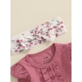 thumbnail image 6 of Baby Toddler Girls 3PCS Pants Clothing Sets 0 3 6 12 18 24 Months Long Sleeve O Neck Ribbed Romper Floral Flared Pants Headband Outfits, 6 of 9