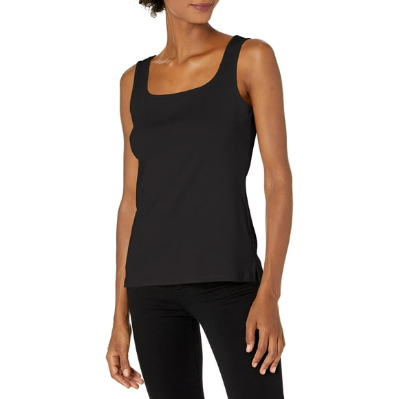 Ruby Rd. Women's 1x1 Rib Square-Neck Sleeveless Tank, Black, Medium