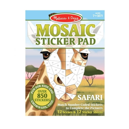 Melissa & Doug Mosaic Sticker Pad Safari Animals (12 Color Scenes To Complete with 850  Stickers)