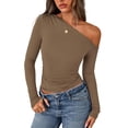 thumbnail image 1 of Remera PRETTYGARDEN Mujer Hombros Descubiertos Manga Larga Caqui XXL, 1 of 8