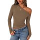 thumbnail image 1 of Remera PRETTYGARDEN Mujer Manga Larga Hombros Descubiertos Khaki, 1 of 8