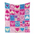 thumbnail image 1 of Love Soft Flannel Fleece Throw Blanket, Hearts in Square Shapes Geometrical Celebrate Childish Children Artwork, Cozy Plush for Indoor and Outdoor Use, 70" x 90", Blue Ivory Pink, by Ambesonne, 1 of 5