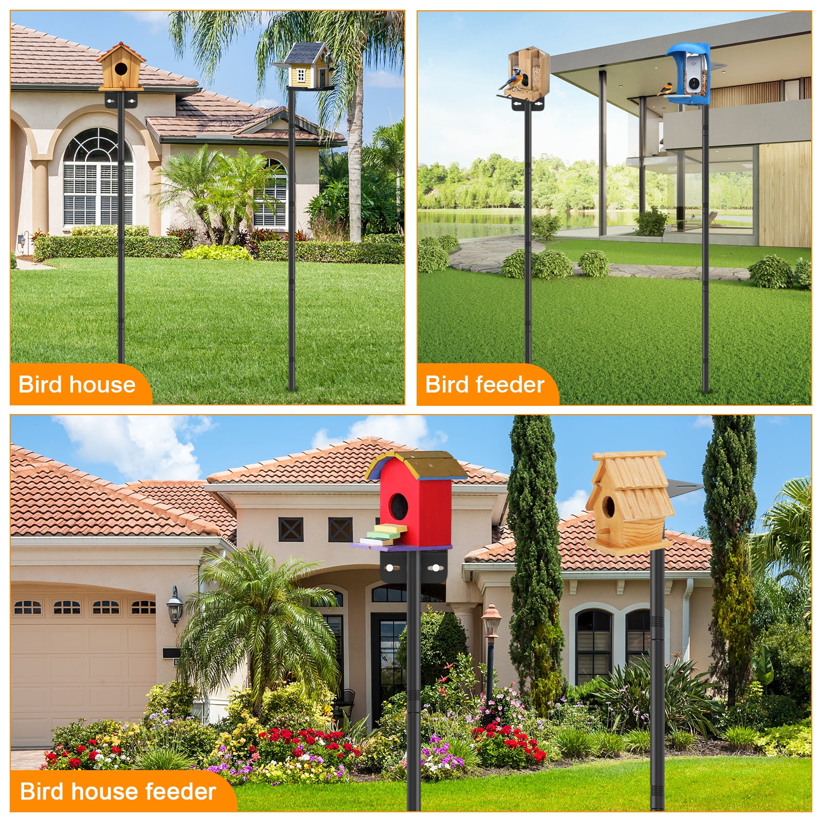 2 Pack 80 Inch Adjustable Bird Feeder Pole, Heavy Duty Rustproof Bird House Pole for Feeders, Birdhouses & Weather Station, Outdoor Yard Garden Decor