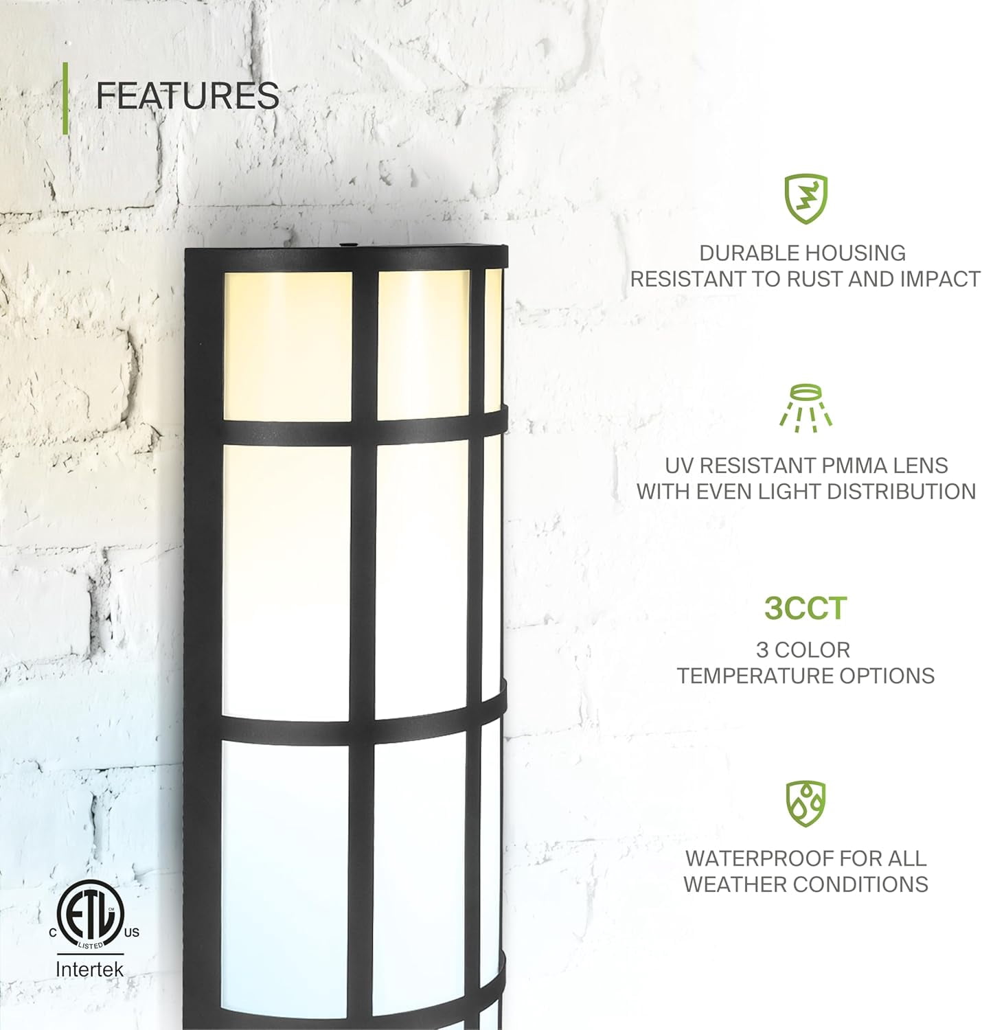 ASD 36 Inch LED Outdoor Wall Mount Light Fixture with Grid - Matte Black Modern Wall Sconce - 30W 120-277V 3000K 4000K 5000K Adjustable - Dimmable Exterior Lights - Front Door, Patio - ETL
