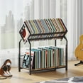 thumbnail image 5 of 2-Tier Vinyl Record Storage Holder with Dividers, 300 LPs Capacity, Stylish Display Rack for Records, Books, Magazines, 5 of 7