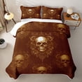 thumbnail image 2 of Castle Fairy Gothic Skull Damask Bed Spread Queen,Abstract Retro Rose Queen Coverlet Set,Rust Tan, 2 of 7