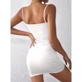 thumbnail image 4 of Women's Sleeveless Ruched Spaghetti Strap Bodycon Mini Dress White M, 4 of 8