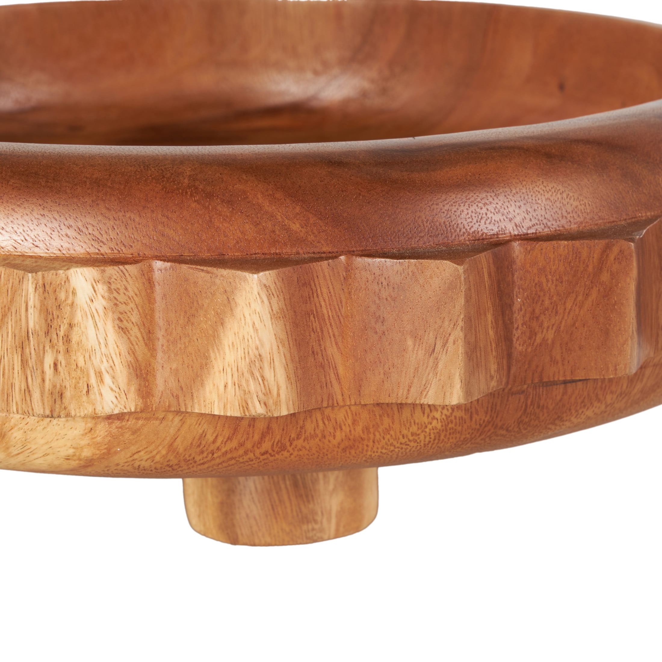 DecMode 18" Handmade Round Gear Brown Wood Decorative Bowl with Peg Leg