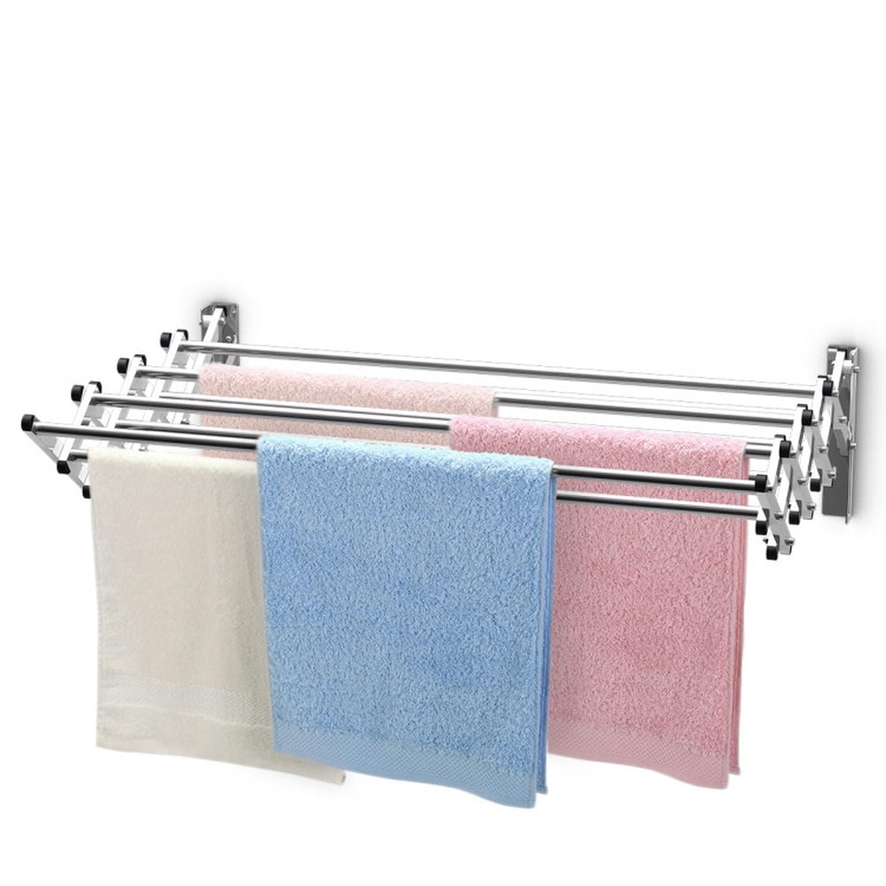 Finihen Towel Rack, Towel Holder, Stainless Wall Mounted Expandable Clothes Drying Towel Rack, for Bathroom, laundry Room, Silver