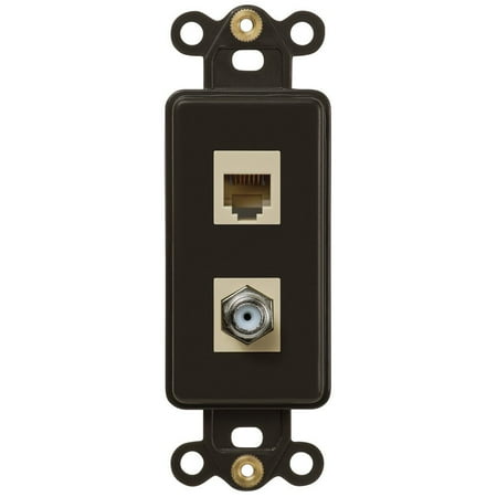 Duplex Phone Jack Wall Plates - Single Coax and Single Phone Jack Rocker Insert Wallplate, Brown