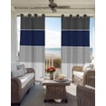 thumbnail image 4 of Blackout Curtains for Bedroom, Navy Blue Grey Striped Room Darkening Window Drapes for Living Room, Farmhouse Modern Thermal Insulated Grommet Curtains, 52x96 inch, 2 Panels, 4 of 9