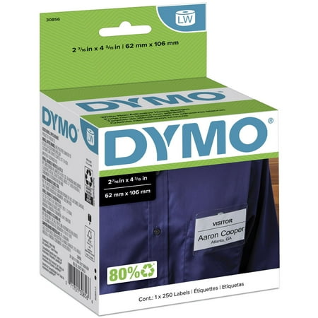 UPC: 0071701308566 | DYMO LW Non-Adhesive Name Badge Labels for LabelWriter Label Printers  White  2-7/16   x 4-3/16    1 Roll of 250