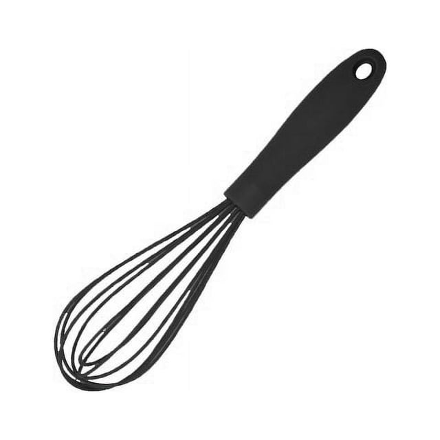 Un agitador de huevos negro, muy adecuado para mezclar, revolver, batir, glasear y revolver.