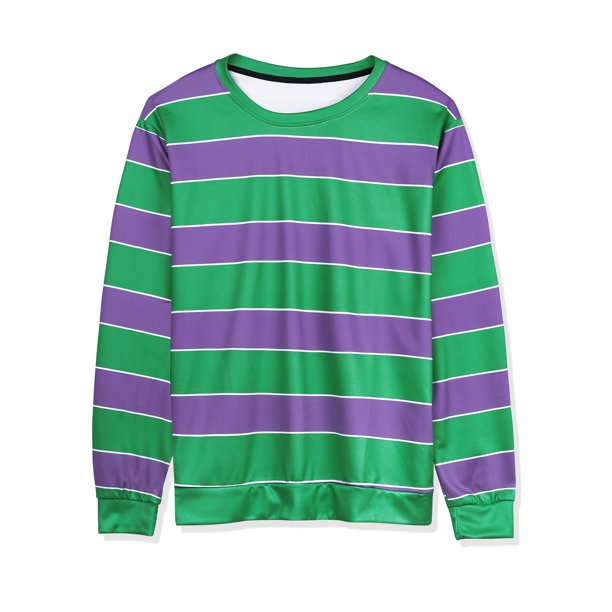 Camiseta de manga larga Lars Amadeus Cuello redondo a rayas para hombre Verde púrpura S