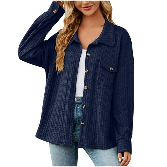 Annhoo Womens Jackets Long Sleeve Fall Casual Button down Lapel Thin Coats Lightweight Solid Color Clothes
