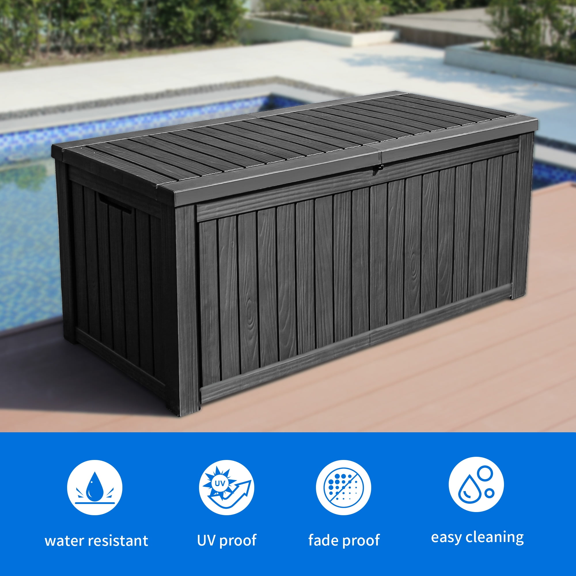 BTExpert 150 Gallon Large Resin Deck Box, Outdoor Storage Container for Patio Furniture Cushions Garden Tools Pool Toys Sports Equipment Waterproof
