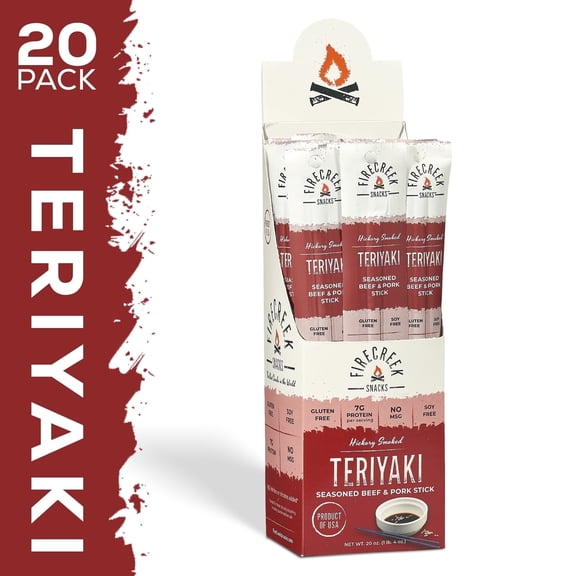 FireCreek Snacks Teriyaki Beef and Pork Meat Sticks, High Protein, Low Carb, Gluten Free (Box of 20 - 1oz Ea.)