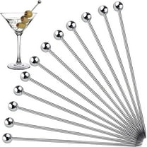 Metal Cocktail Picks for Drinks Stainless Steel，4 Inches Martini Olive Skewers，Fancy Bar Toothpicks Drink Garnish Bloody Mary Skewers Appetizer Fruit,12PCS Silver