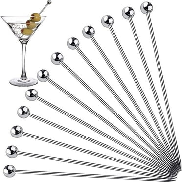 Metal Cocktail Picks for Drinks Stainless Steel，4 Inches Martini Olive Skewers，Fancy Bar Toothpicks Drink Garnish Bloody Mary Skewers Appetizer Fruit,12PCS Silver