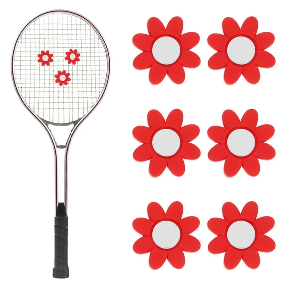 Tennis Racket Dampener [6PCS] - Funny Flower Shape Silicone Tennis Shock Absorber Racket Vibration Dampener [Red]
