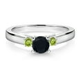 thumbnail image 2 of Gem Stone King 925 Sterling Silver Black Onyx and Green Peridot 3-Stone Engagement Ring for Women (0.62 Cttw, Gemstone December Birthstone, Size 5), 2 of 4