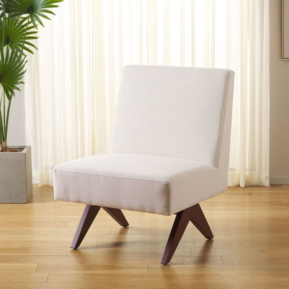Safavieh Oliviadella Mid-Century Linen Accent Chair, Bone/Walnut