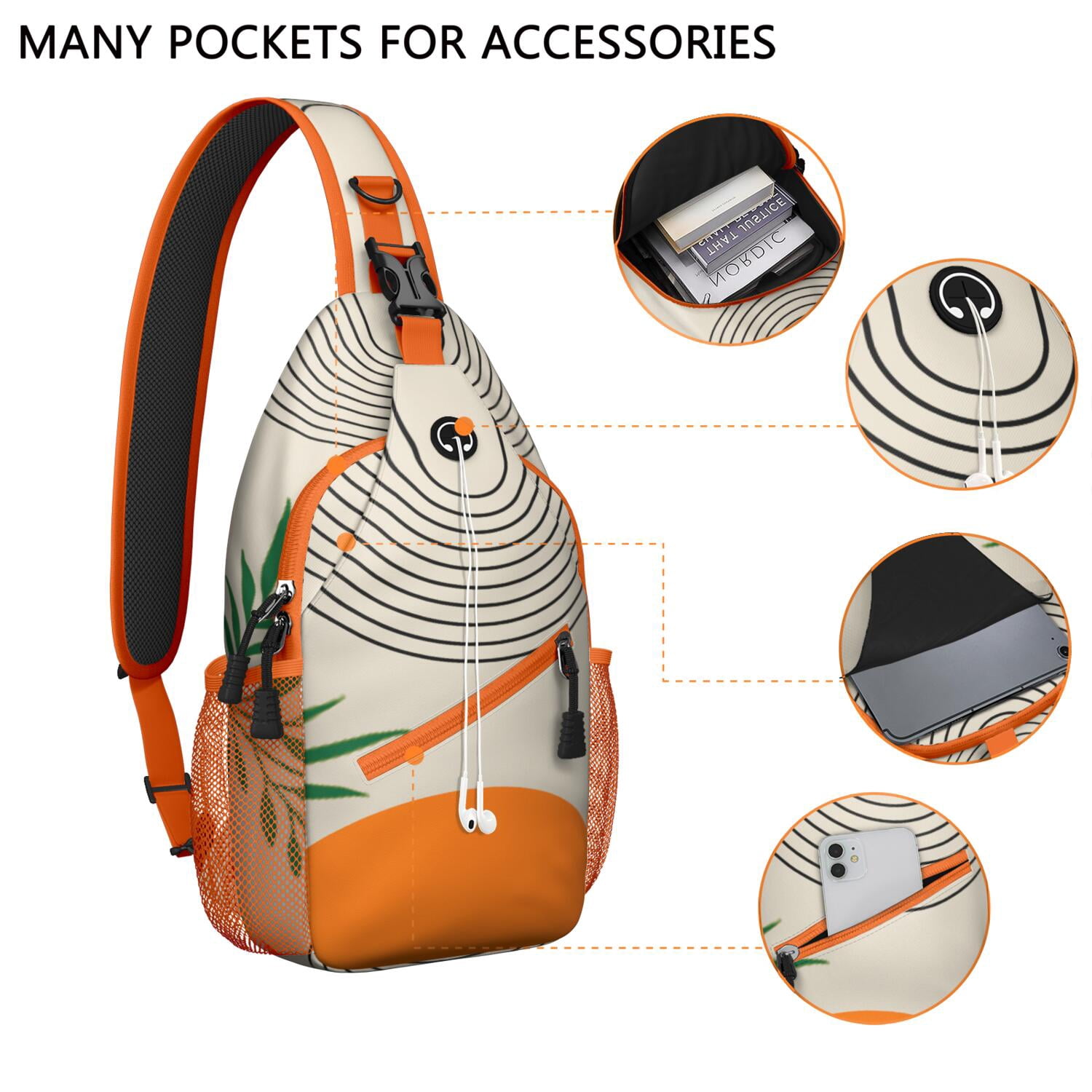 Abstract Print Crossbody Sling Bag Anti-Theft Travel Chest Backpack for Hiking, Biking & Commuting Spacious & Durable Boho Chic Bag