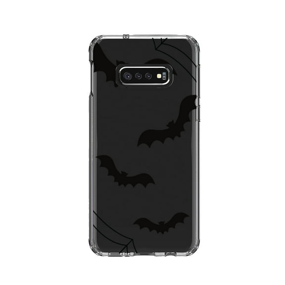 DistinctInk Clear Shockproof Hybrid Case for Samsung Galaxy S10e (5.8" Screen) - TPU Bumper, Acrylic Back, Tempered Glass Screen Protector - Bats and Spider Webs