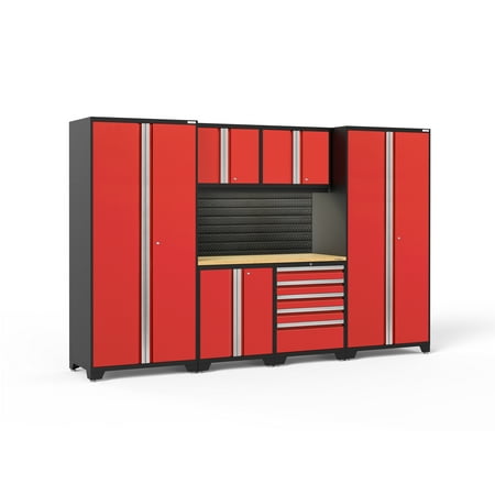 

NewAge Products Pro Series Red 7 Piece Cabinet Set Heavy Duty 18-Gauge Steel Garage Storage System Slatwall / LED Lights Included