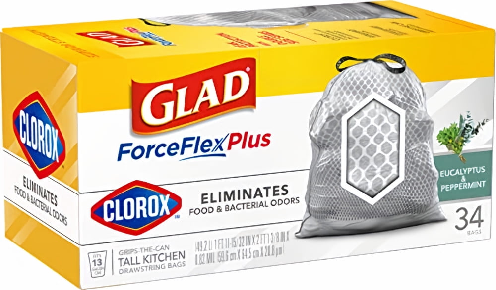 Glad ForceFlex Plus Tall Kitchen Garbage Bags Eucalyptus and Peppermint (Pack of 3)