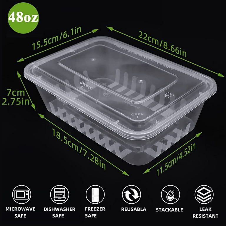 Ganfaner 50pk 50oz 1500ml Large Disposable Plastic Food Container Box w/ Lid  Travel To Go, BPA Free Meal Prep Food Container for Charcuterie Restaurant,  Reusable Clear Storage Organize Combo Box 
