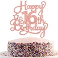 thumbnail image 1 of Cake Topper Ephlyn Feliz 16.º Cumpleaños Rosa Dorado con Brillo, 1 of 9