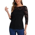 thumbnail image 1 of INSPIRAR CHIC Blusa de Encaje Floral de Manga 3/4 con Cuello Redondo XL Negra, 1 of 6