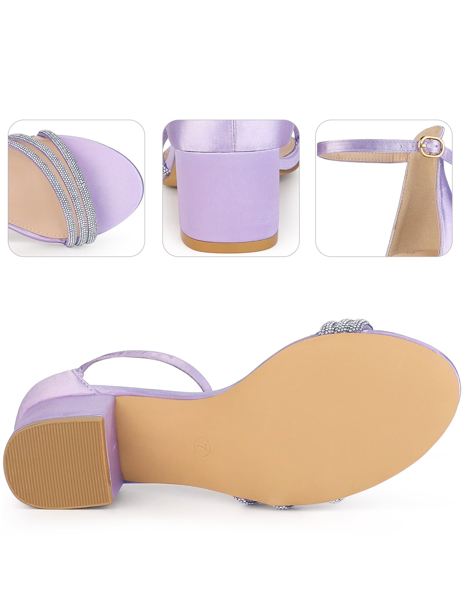DARING DIVA Satin Rhinestones Open Toe Chunky Heel Sandals for Women Purple 8.5