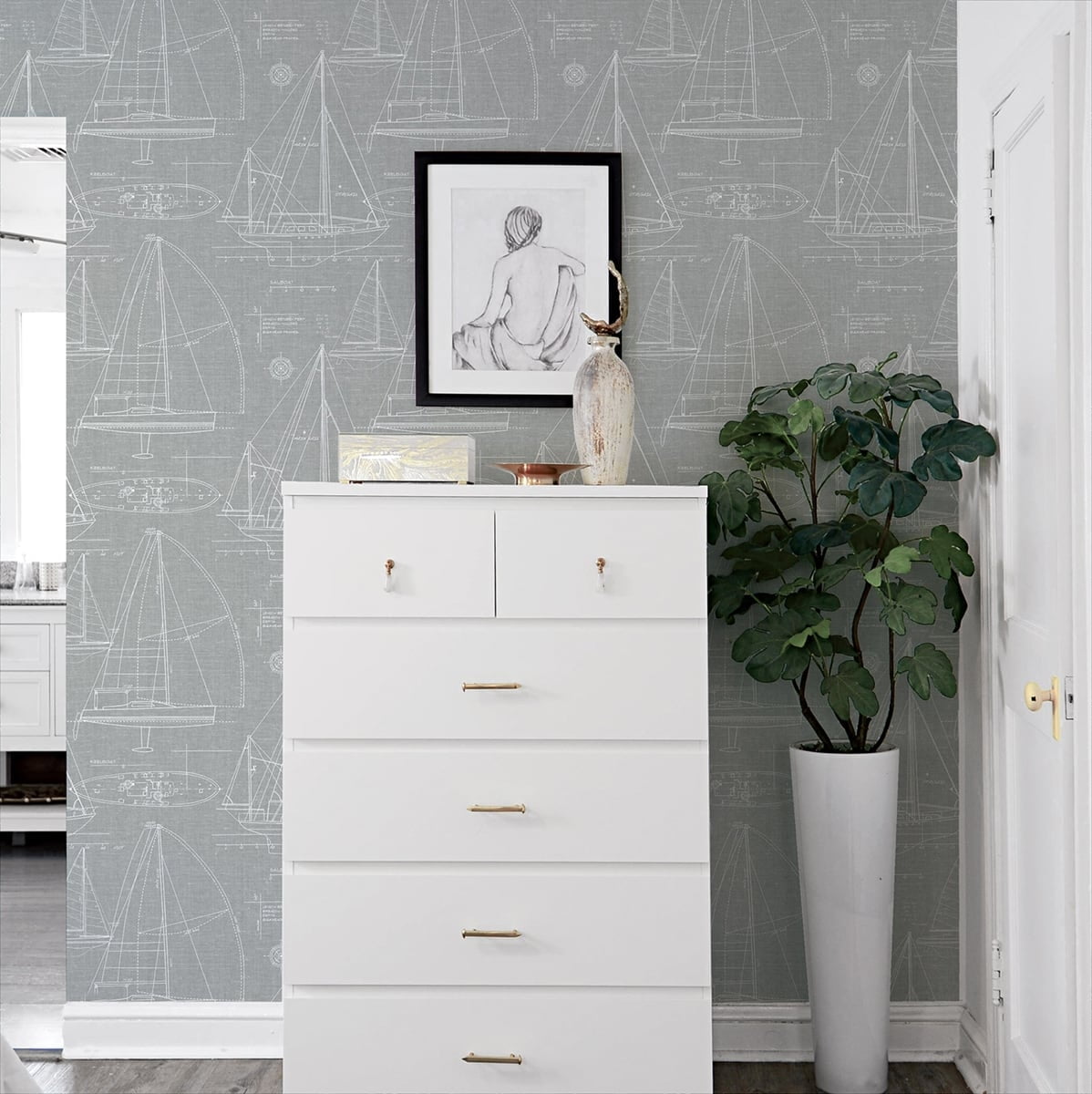 NextWall Gray Yacht Club Peel and Stick Wallpaper